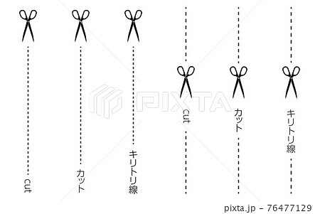 ハサミとカットの文字入りの切り取り線のイラスト素材