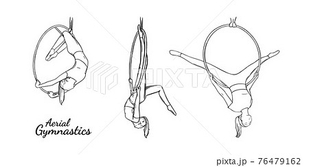 Aerial gymnastics as fitness for women. Woman in aerial ring. Vector illustration in white background 76479162