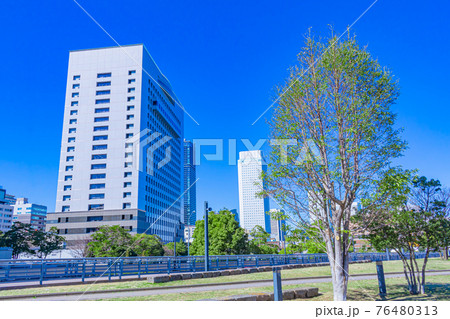 【神奈川の都市風景】横浜象の鼻パークから見たみなとみらいの都市風景 76480313