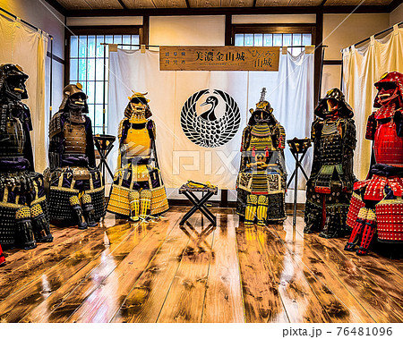 可児市観光交流館の中にある戦国時代の合戦の本陣を再現した展示品の写真素材