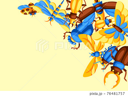Background with insects. Stylized butterflies, beetles and dragonflies. 76481757