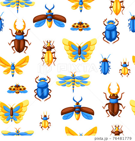 Seamless pattern with insects. Stylized butterflies, beetles and dragonflies. Seamless pattern with insects. Stylized butterflies, beetles and dragonflies. 76481779