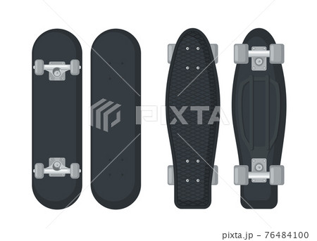 Set Of Skateboard And Longboard Icons In Flat のイラスト素材
