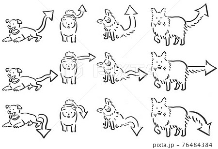 犬 しっぽ矢印セット 手描き 線画のイラスト素材
