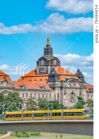 View of State Government Office in Dresden downtown across the river Elbe, Dresden, Germany, summer, blue sky View of State Government Office in Dresden downtown across the river Elbe, Dresden, Germany, summer, blue sky 76484654