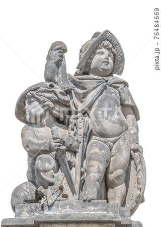 Old statue of children dressed as Roman soldiers isolated at white background at the historical downtown of Dresden, Germany... 76484669