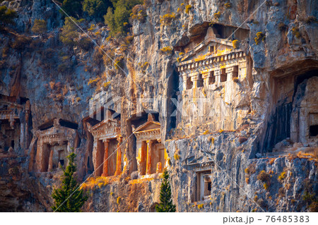 Famous Lycian Tombs of ancient Caunos town, Dalyan, Turkey Famous Lycian Tombs of ancient Caunos town, Dalyan, Turkey 76485383