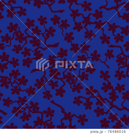 Seamless pattern with blossoming Japanese cherry sakura branches.Burgundy flower on azure background Seamless pattern with blossoming Japanese cherry sakura branches.Burgundy flower on azure background 76486016