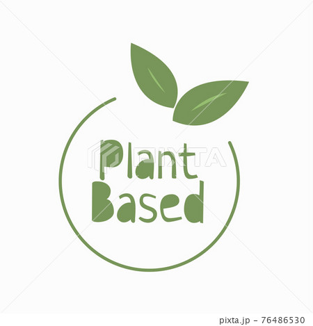 Plant based flat style hadn't drawn icon. Vegan food. Ecology friendly food. Logo in line style. Eco 76486530