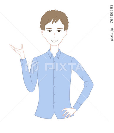 青シャツ男性 案内のイラスト素材