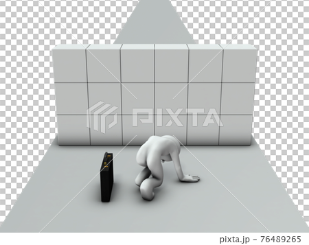 進路を塞ぐ障害物。ギブアップするビジネスマン。白バック。3Dレンダリング。 76489265