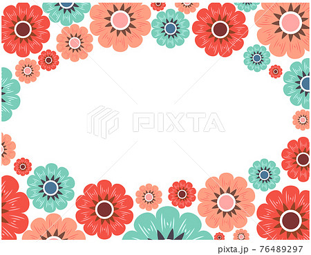 カラフルな花のフレーム リース 枠 フレームのイラスト素材