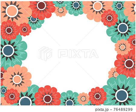 カラフルな花のフレーム リース 枠 フレームのイラスト素材