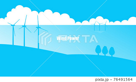洋上と陸上の風力発電のイラストのイラスト素材