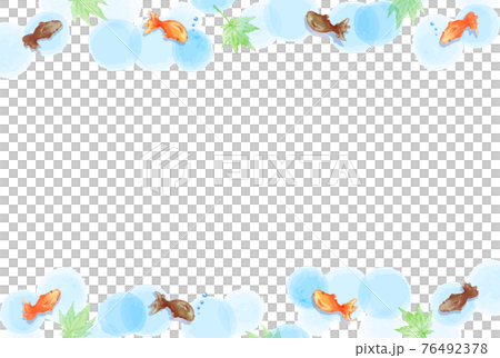 清爽的手繪金魚和楓木框架 76492378