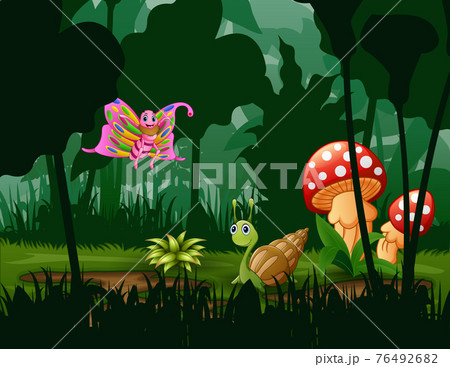 Butterfly and snail in the garden illustration 76492682