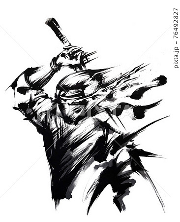墨で描いた忍者のイラストのイラスト素材