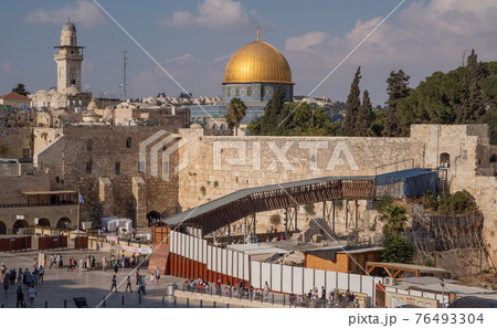Western Wall and Dome of the Rock in the old city of Jerusalem, Israel. 76493304