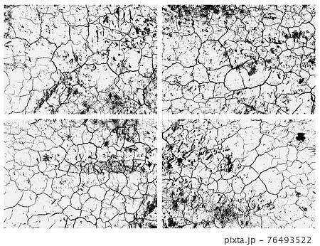 Set of cracked earth textures. Black and white texture. Cracks on the surface of dry soil. Structure of cracked ground. Set of cracked earth textures. Black and white texture. Cracks on the surface of dry soil. Structure of cracked ground. 76493522