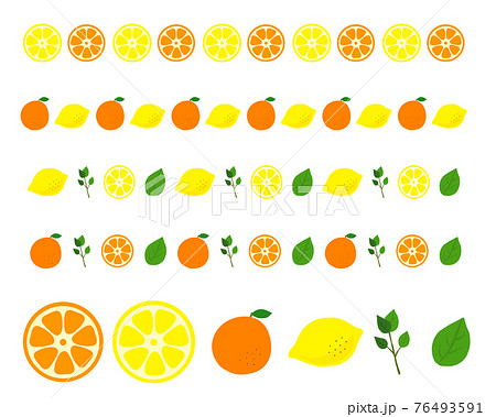 レモンとオレンジのライン素材セットのイラスト素材