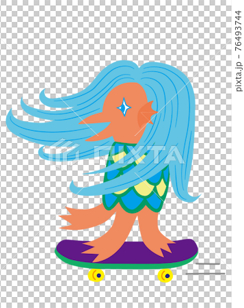 Blue-haired Amabie on a skateboard Blue-haired Amabie on a skateboard 76493744