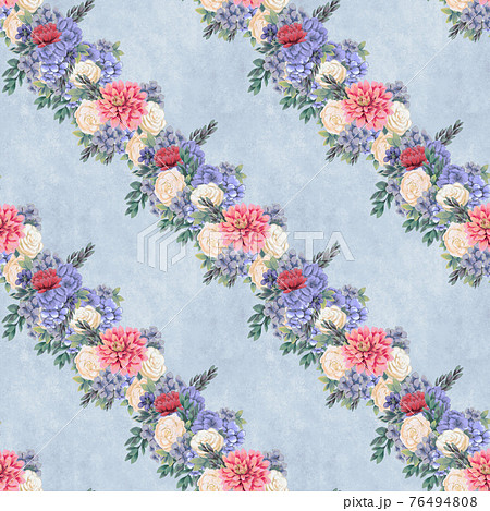 Watercolor floral seamless pattern. Hand painted flowers, greeting card template or wrapping paper 76494808