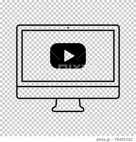 動画 ライブ配信 再生 パソコン アイコン 線バージョン のイラスト素材