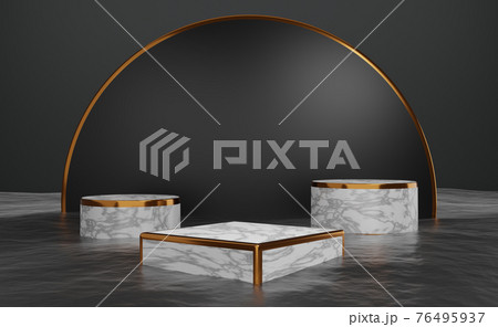 marble podium empty with water surface and geometric shapes in Gray composition for modern stage display and minimalist mockup ,abstract showcase background ,Concept 3d illustration or 3d render 76495937