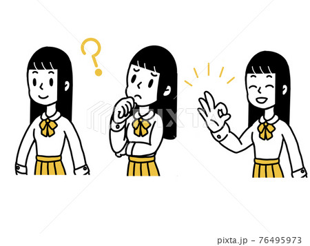 女子学生のポーズ3種類 上半身 イラスト素材のイラスト素材