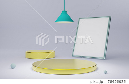 podium empty with frame in gray composition for modern stage display and minimalist mockup ,abstract showcase background ,Concept 3d illustration or 3d render 76496026