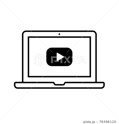 動画 ライブ配信 再生 パソコン アイコン 線バージョン のイラスト素材