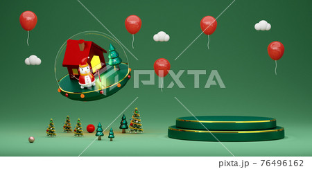 Podium empty and snowman with Christmas tree and snow globe in green composition for website or poster or Happiness cards,Christmas banner and festive New Year, realistic 3d illustration or 3d render Podium empty and snowman with Christmas tree and snow globe in green composition for website or poster or Happiness cards,Christmas banner and festive New Year, realistic 3d illustration or 3d render 76496162