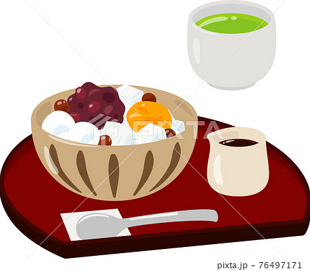 半月盆に乗ったあんみつのイラスト素材