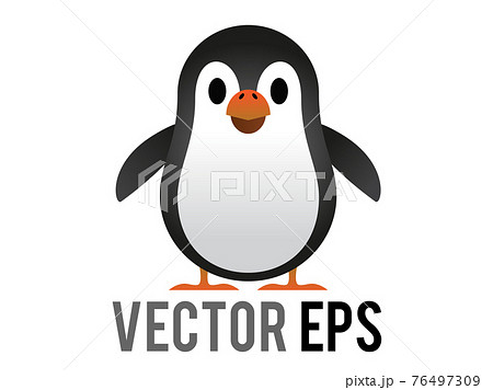 Vector black and white penguin icon with white belly, orange month Vector black and white penguin icon with white belly, orange month 76497309
