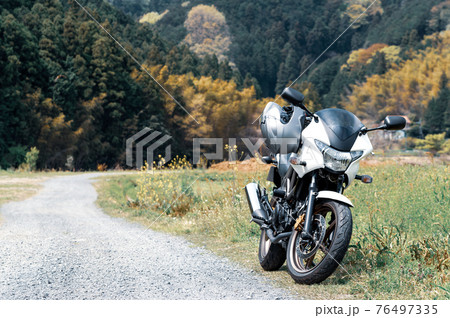 春のバイクツーリング 木々が萌える里山の一本道　e-2 クールライトカラー 76497335