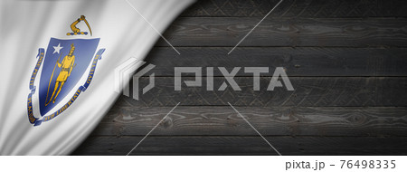 Massachusetts flag on black wood wall banner, USA 76498335