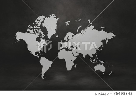 World map on black concrete wall background. 3D illustration World map on black concrete wall background. 3D illustration 76498342