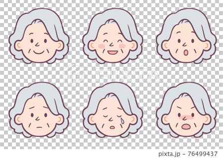シニア女性　顔　表情セット 76499437