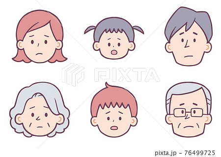 3世代家族 表情セット 悲しいのイラスト素材