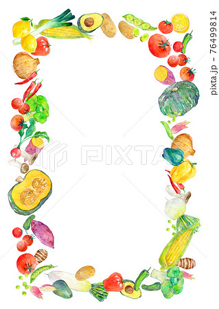 水彩イラスト 緑黄色野菜 野菜フレーム 水彩イラスト 緑黄色野菜 野菜フレーム 76499814