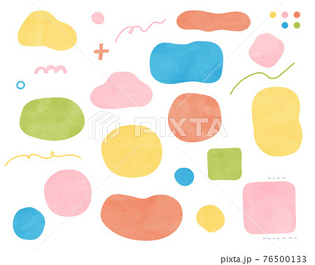 水彩風の背景フレームのセット 手描き 質感 テクスチャ 枠 デザイン かわいい 幾何学 図形のイラスト素材