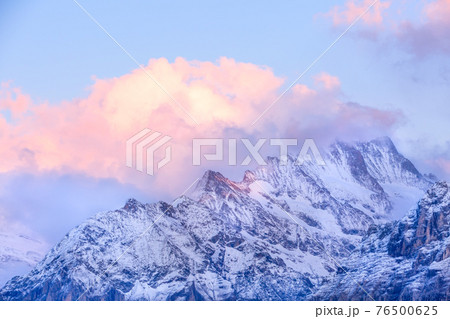 Panoramic view of Swiss Alps sunrise, Switzerland 76500625