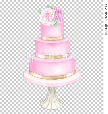ウエディングケーキ バラとリボンの飾り 【手描き水彩画】のイラスト
