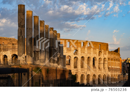 Colosseum and Via Sacra Columns at Sunset Colosseum and Via Sacra Columns at Sunset 76503236