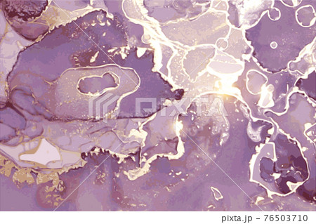 Purple, violet, and gold marble abstract background. Alcohol ink 76503710