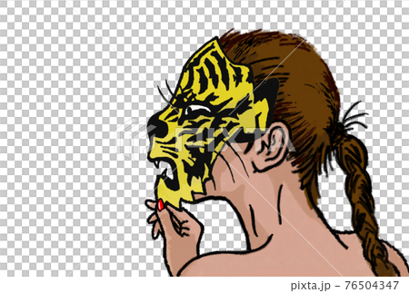 年賀状 虎 仮面 白 令和4年 2022 イラスト 76504347