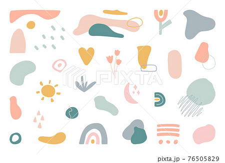 Minimal stylish cover template. Organic shapes set. Hand draw abstract design elements in pastel color. Art form for social media stories, branding, banner, decor. Bohemian style. Vector illustration 76505829