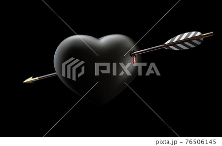 3D Rendering of glossy Black Heart pierced by arrow. Clipping path included. 76506145
