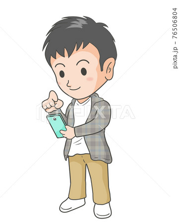 スマホを見る男性のイラスト素材 スマホを見る男性のイラスト素材