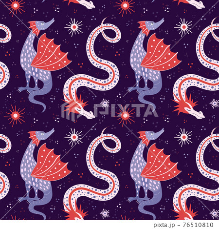 Cartoon Chinese Dragon Fairy Tale Seamless Pattern 76510810